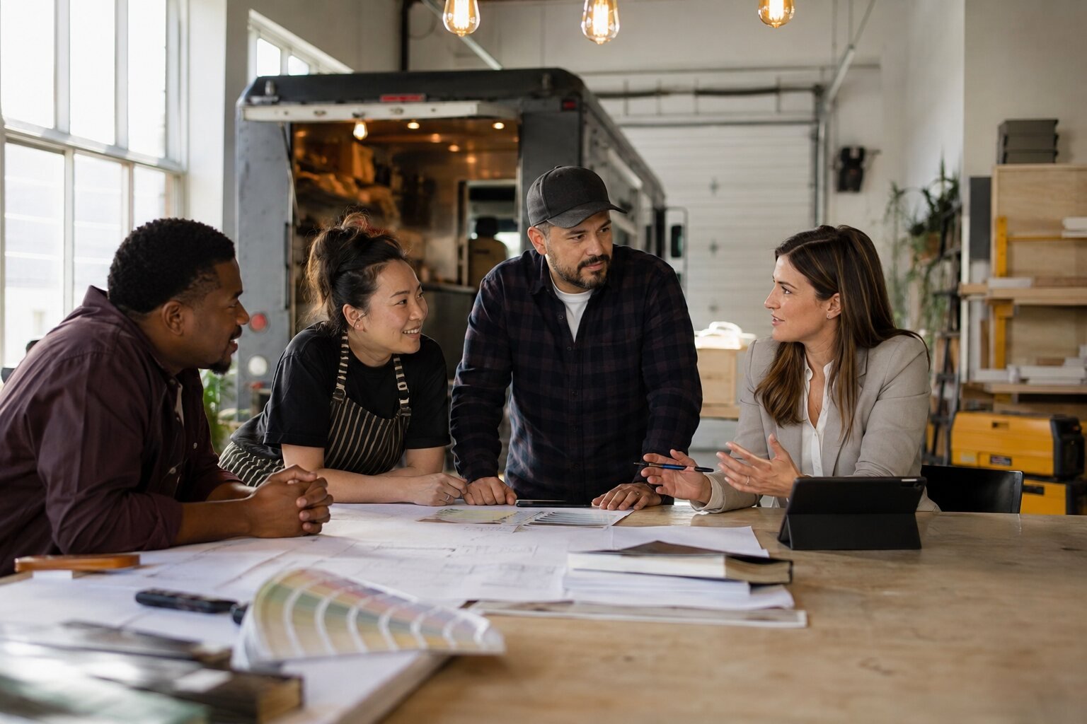 Specialty business owners reviewing their commercial insurance options